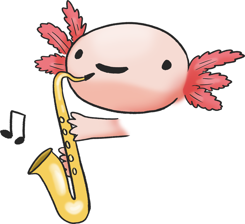 Axolotl playing saxophone